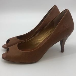 Banana Republic Tan Leather Peep Toe Heels 9.5 10